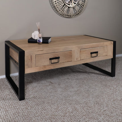 Salontafel rechthoekig met lades lichtbruin mangohout 120cm Kai