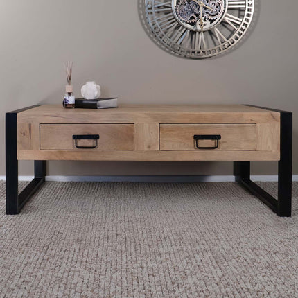 Salontafel rechthoekig met lades lichtbruin mangohout 120cm Kai