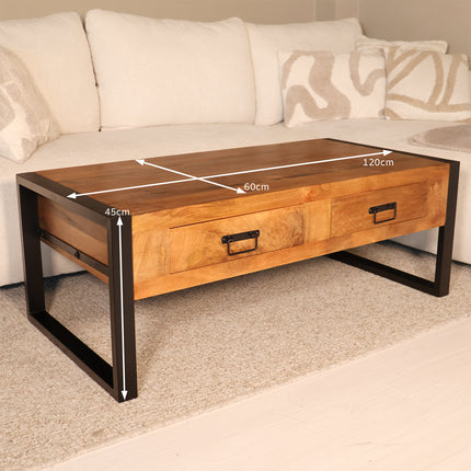 Salontafel rechthoekig met lades bruin mangohout 120cm Kai