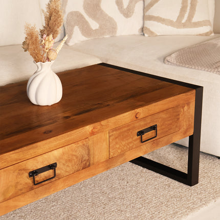 Salontafel rechthoekig met lades bruin mangohout 120cm Kai