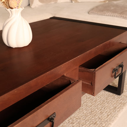 Salontafel rechthoekig met lades walnoot mangohout 120cm Kai