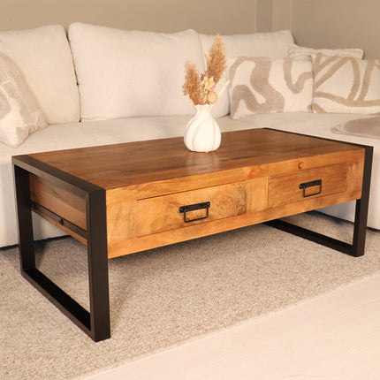Salontafel rechthoekig met lades bruin mangohout 120cm Kai
