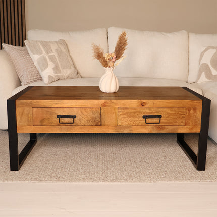 Salontafel rechthoekig met lades bruin mangohout 120cm Kai