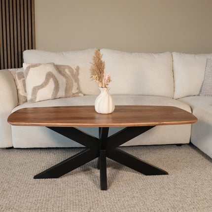 Salontafel deens ovaal mangohout 120cm walnoot Livy