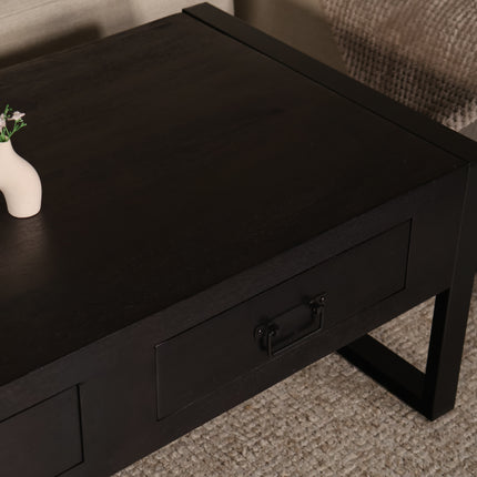 Salontafel rechthoekig met lades zwart mangohout 120cm Kai