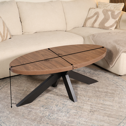 Salontafel ovaal bruin melamine 120cm Denzel