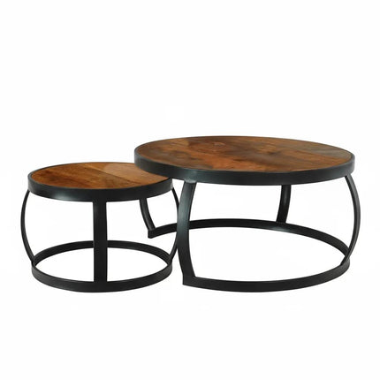 Salontafel rond 2delig bruin mangohout Nuno