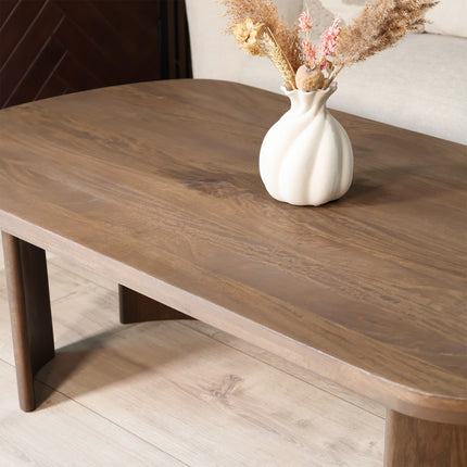 Salontafel Japandi ovaal 130cm walnoot mangohout Rico