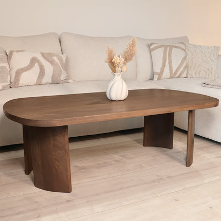 Salontafel Japandi ovaal 130cm walnoot mangohout Rico