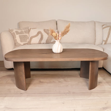 Salontafel Japandi ovaal 130cm walnoot mangohout Rico