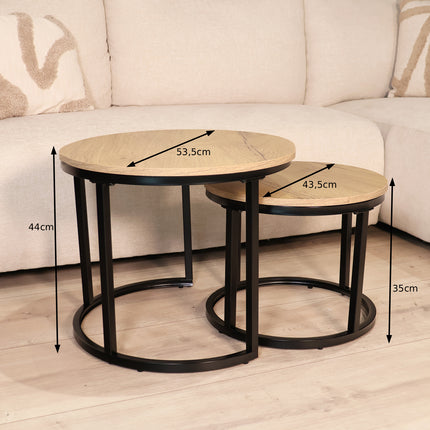 Salontafel rond 2delig lichtbruin MDF Rutger