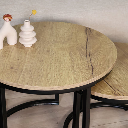 Salontafel rond 2delig lichtbruin MDF Rutger