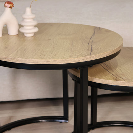 Salontafel rond 2delig lichtbruin MDF Rutger