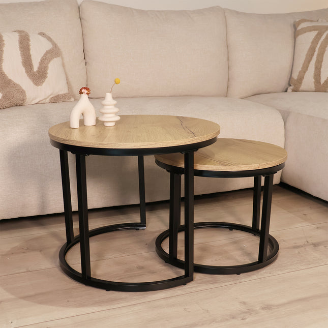 Salontafel rond 2delig lichtbruin MDF Rutger