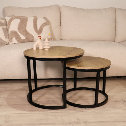 Salontafel rond 2delig lichtbruin MDF Rutger