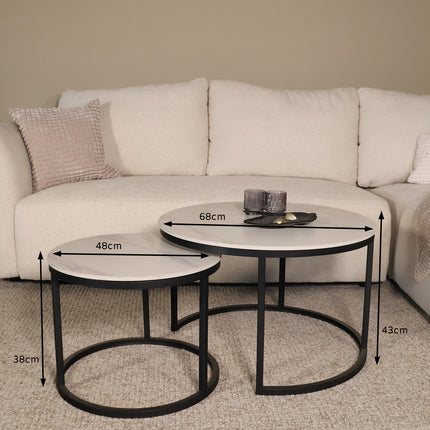 Salontafel marmerlook rond 2delig wit steen Bero