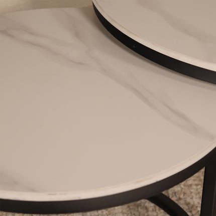 Salontafel marmerlook rond 2delig wit steen Bero