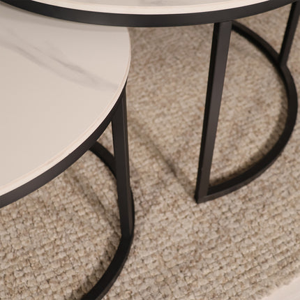 Salontafel marmerlook rond 2delig wit steen Bero