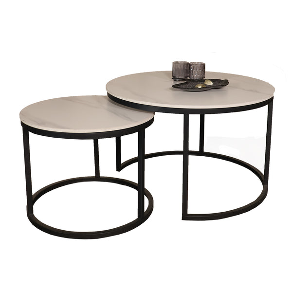 Home67 Salontafel Jasmin Marmer Set van 2 Groot Tafels Goud