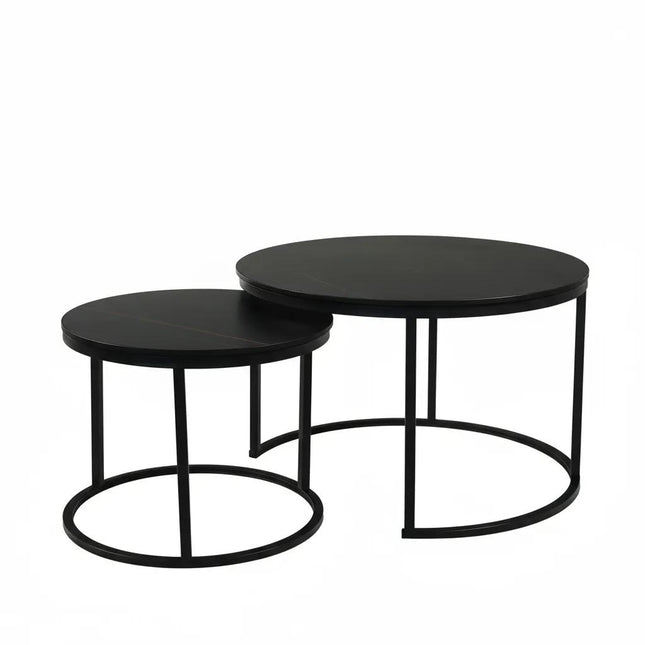 Salontafel marmerlook rond 2delig zwart steen Bero