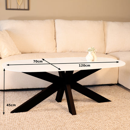 Salontafel deens ovaal marmerlook wit steen 120cm Elif