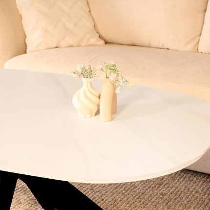 Salontafel deens ovaal marmerlook wit steen 120cm Elif