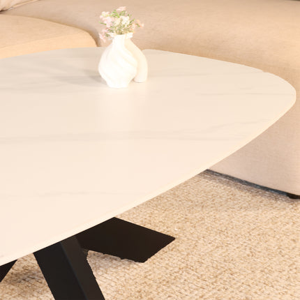 Salontafel deens ovaal marmerlook wit steen 120cm Elif