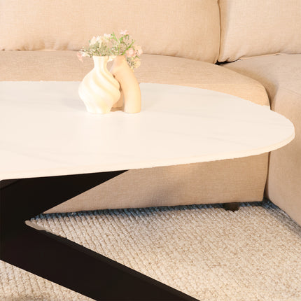 Salontafel deens ovaal marmerlook wit steen 120cm Elif