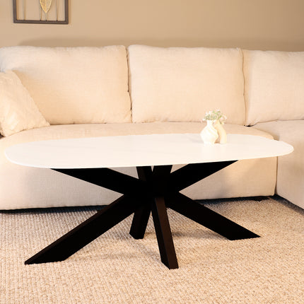 Salontafel deens ovaal marmerlook wit steen 120cm Elif
