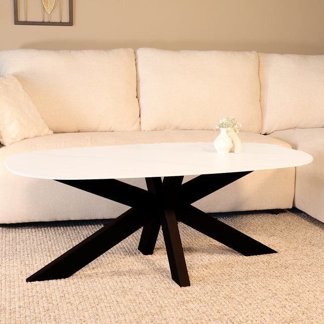 Salontafel deens ovaal marmerlook wit steen 120cm Elif