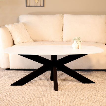 Salontafel deens ovaal marmerlook wit steen 120cm Elif