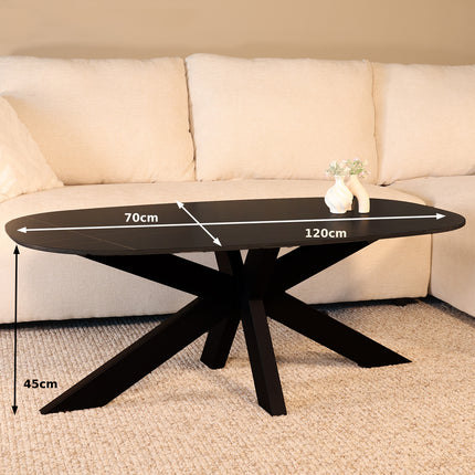 Salontafel deens ovaal marmerlook zwart steen 120cm Elif
