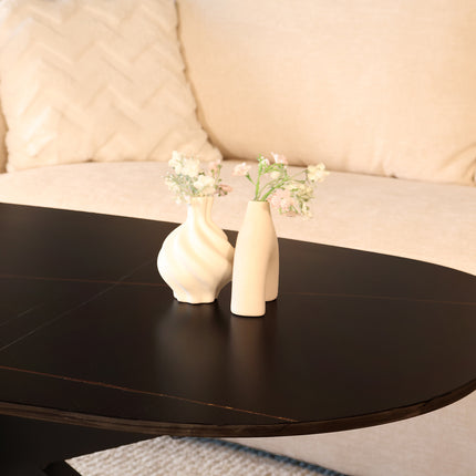 Salontafel deens ovaal marmerlook zwart steen 120cm Elif