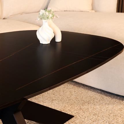 Salontafel deens ovaal marmerlook zwart steen 120cm Elif