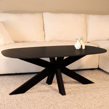 Salontafel deens ovaal marmerlook zwart steen 120cm Elif