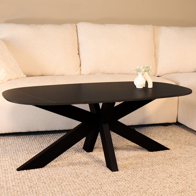 Salontafel deens ovaal marmerlook zwart steen 120cm Elif