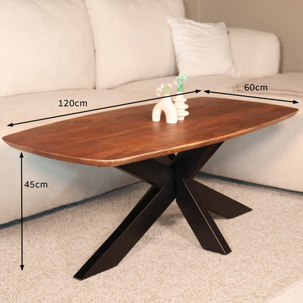 Salontafel deens ovaal mangohout 120cm walnoot Livy