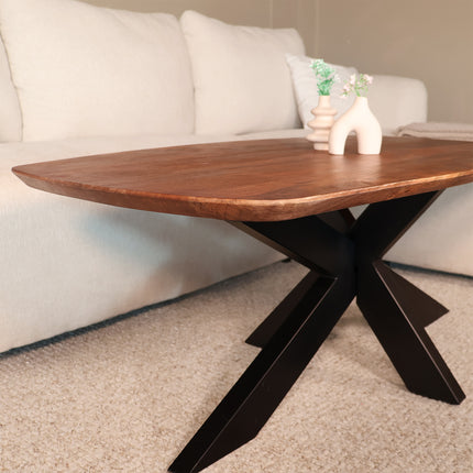 Salontafel deens ovaal mangohout 120cm walnoot Livy