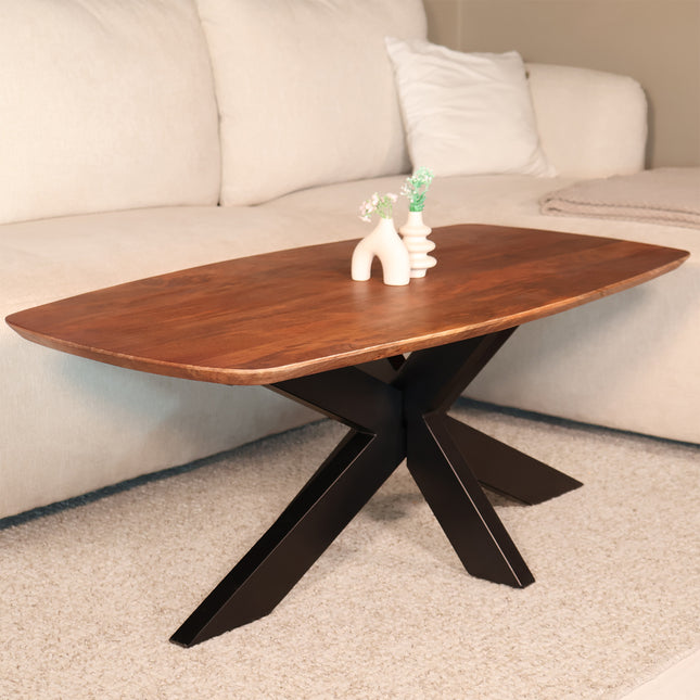 Salontafel deens ovaal mangohout 120cm walnoot Livy