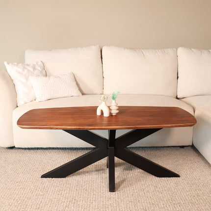 Salontafel deens ovaal mangohout 120cm walnoot Livy