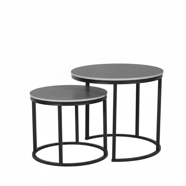 Salontafel marmerlook rond 2delig grijs steen Lotte