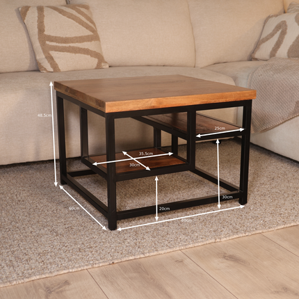 Salontafel vierkant bruin mangohout 60cm Sunny