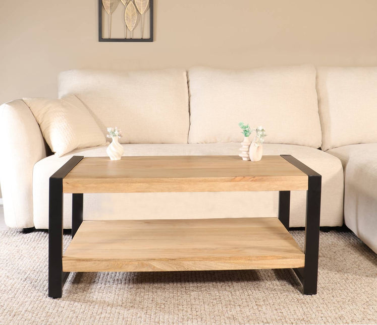 Salontafel rechthoekig lichtbruin mangohout 100cm Lotus