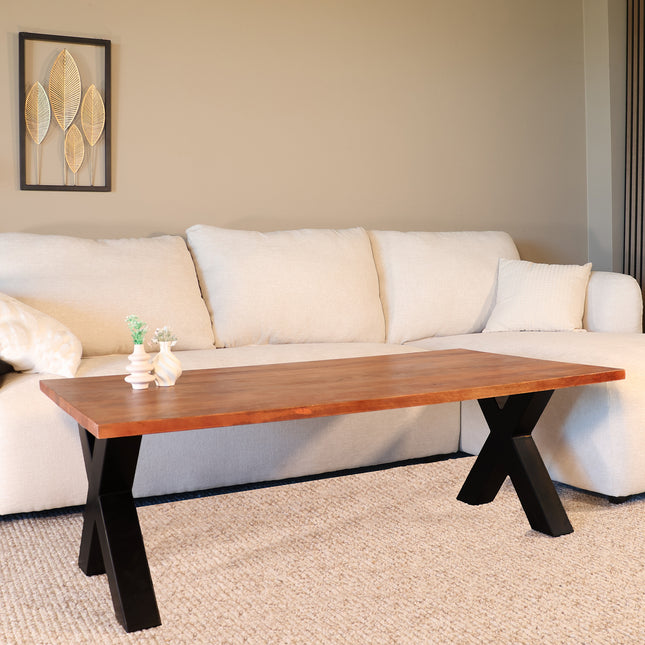 Salontafel x-poot mangohout 130cm bruin Pato