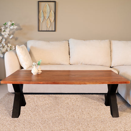 Salontafel x-poot mangohout 130cm bruin Pato