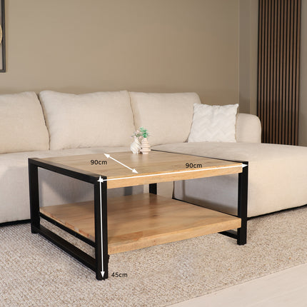 Salontafel vierkant lichtbruin mangohout 90cm Violet