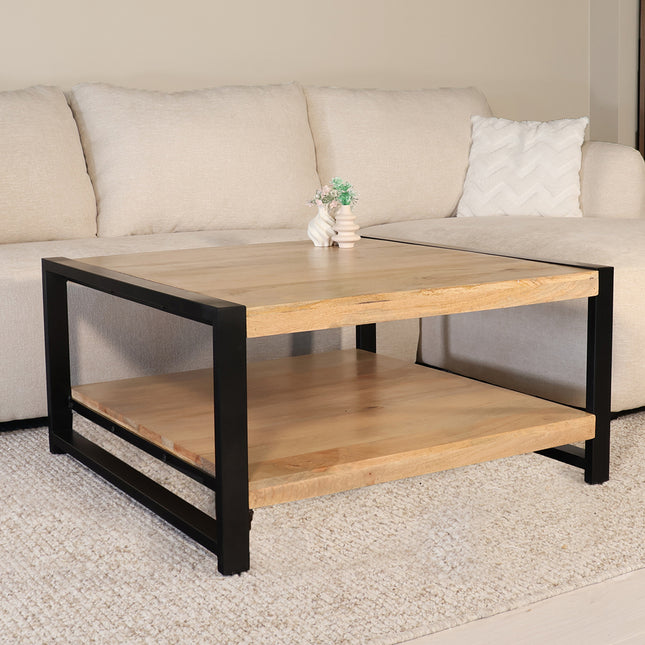 Salontafel vierkant lichtbruin mangohout 90cm Violet