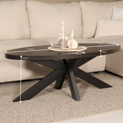 Salontafel ovaal donker walnoot melamine 120cm Denzel