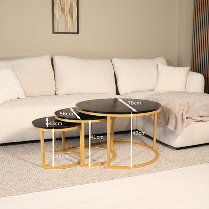 Salontafel rond 3delig goud MDF Kiki