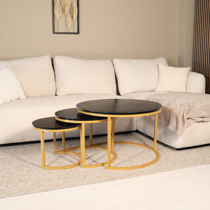 Salontafel rond 3delig goud MDF Kiki